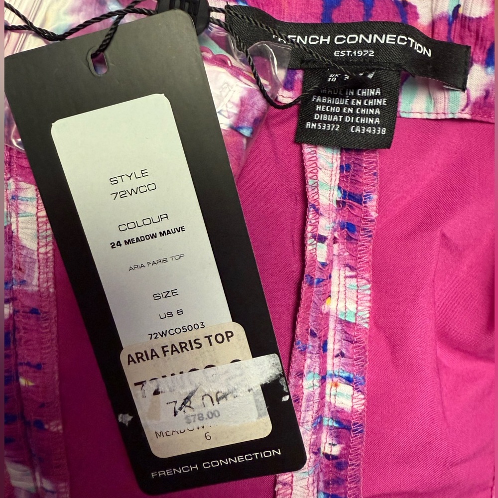 French Connection Aria Faris Ruffle Trim Top New With Tags Size US 6 Pink Small - Picture 6 of 12